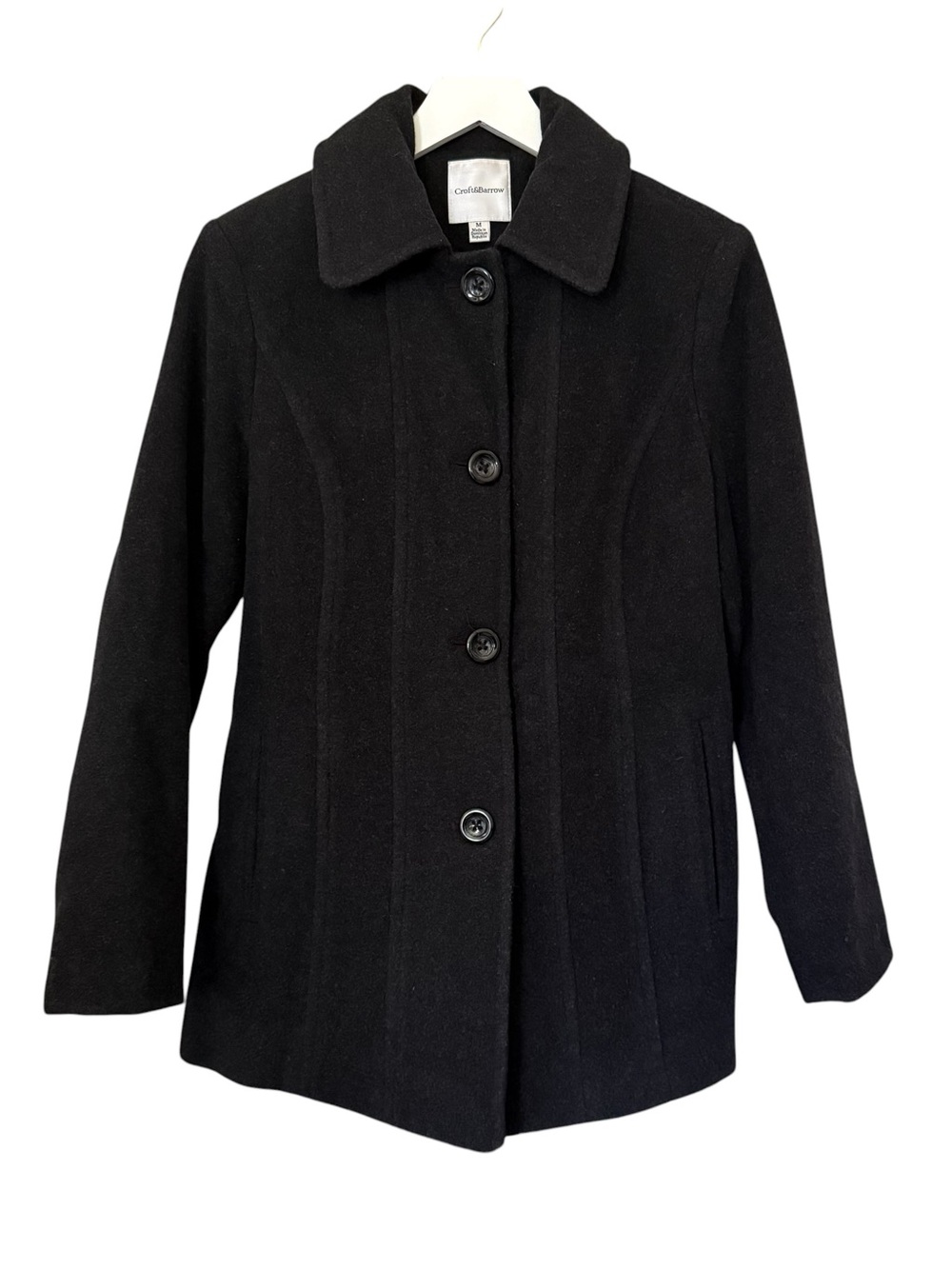 Croft & Barrow Wool Blend Button Front Black Coat Jacket Women’s Size Medium
